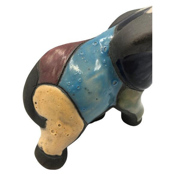 Handmade Elephant Figurine Ceramic & Glazed Multicolor - Picture 5 of 8
